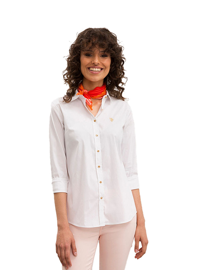Metallic Button Detail Shirt White