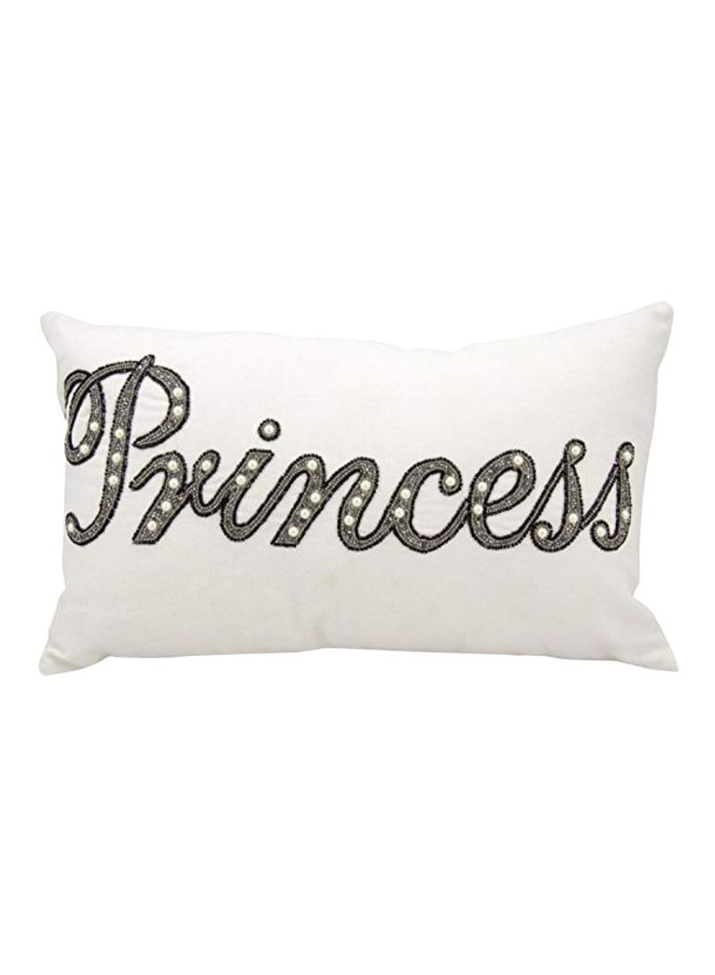 Princess Designed Beaded Decorative Pillow White/Silver/Black 12x20inch