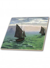 Fishing Boats At Sea Printed Decorative Tile Green/Blue/Brown