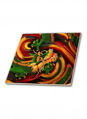 Oriental Dragon Abstract Art Printed Coaster Multicolour