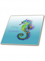 Enjoy Summer Printed Decorative Wall Tile Blue/Green