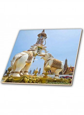 Triple Elephant Statue Tile Multicolour 12x12x0.25inch