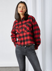 Gingham Check Relaxed Fit Shirt Wine Red/Black