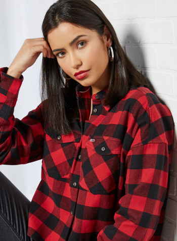 Gingham Check Relaxed Fit Shirt Wine Red/Black