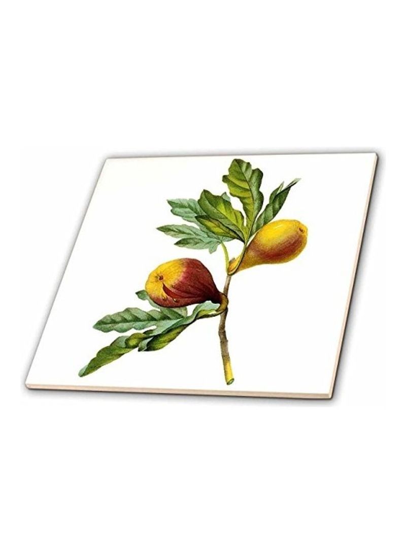 Redoute Vintage Watercolor Fruit Fig Ficus Violacea Ceramic Tile Multicolour 12  x 12inch