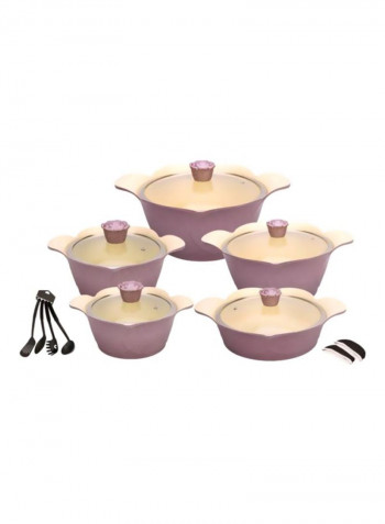 17-Piece Cookware Set Pink/Beige Casserole 20 cm, Casserole 24 cm, Casserole 28 cm, Casserole 32 cm, Shallow Casserole 28cm