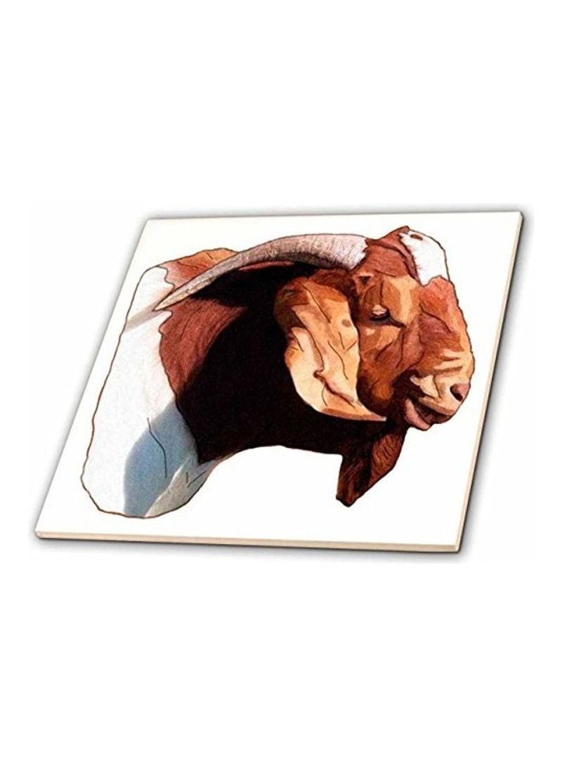 Boer Doe Goat Head Ceramic Tile White/Brown 12 x 12inch