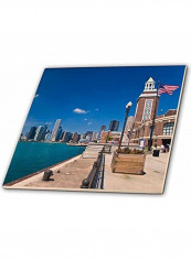 Chicago Skyline Printed Decorative Tile Blue/Beige/Brown