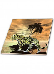 Jaguar On The Prowl Printed Decorative Wall Hanging Tile Multicolour