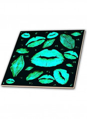 Lip Printed Decorative Tile Black/Green 12x12x0.25inch