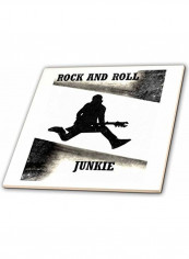 Rock And Roll Junkie Printed Decorative Tile White/Black