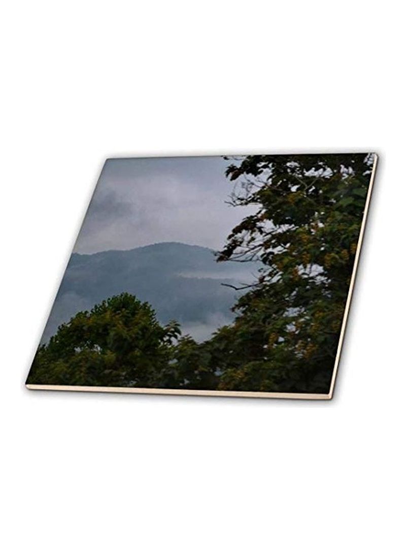 Nature Scene of The Mountains Behind a Tree Ceramic Tile Multicolour