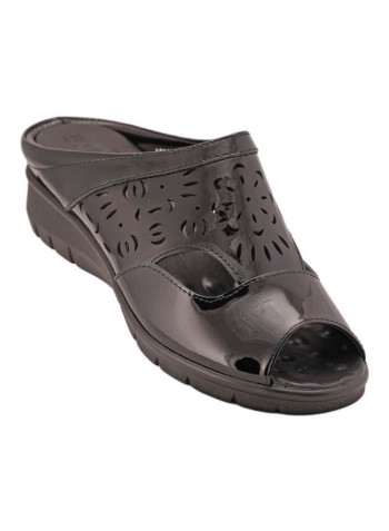 Slip On Wedge Sandals Patent Black