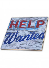 Help Wanted Sign Printed Decorative Tile White/Blue/Red