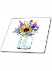 Vase Printed Decorative Tile White/Yellow/Purple 12x12x0.25inch
