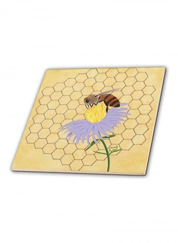Honey Bee on Flower Ceramic Tile Beige/Purple/Brown