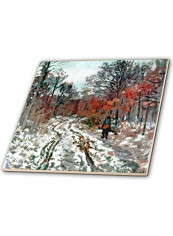 Monet Painting Path Through Forest Snow Printed Decorative Tile Multicolour