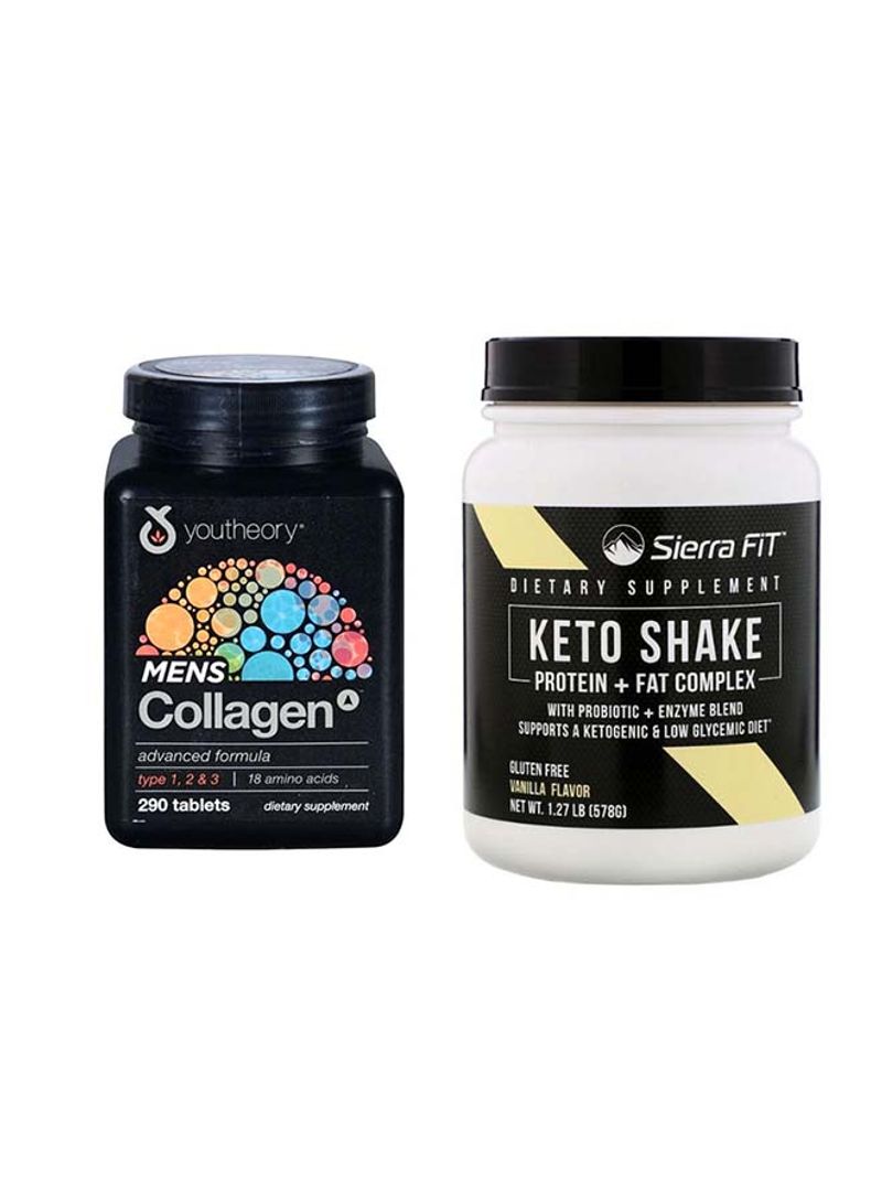 Mens Collagen Dietary Supplement 290 Tablets With Vanilla Flavour Keto Shake Protein Plus Complex