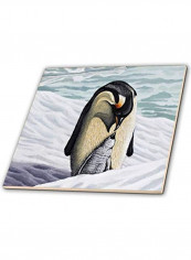 Penguin Mother Printed Decorative Tile White/Black/Grey