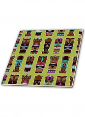 Tiki Mask Pattern Printed Decorative Tile Green/Brown/Blue
