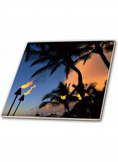 Tiki Torches Hawaii Themed Decorative Tile Multicolour