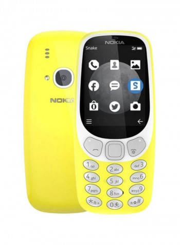 هاتف 3310 بشريحتين وسعة داخلية 128 ميجابايت وذاكرة رام 64 ميجابايت ويدعم تقنية 3G، لون أصفر