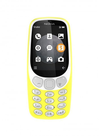 هاتف 3310 بشريحتين وسعة داخلية 128 ميجابايت وذاكرة رام 64 ميجابايت ويدعم تقنية 3G، لون أصفر