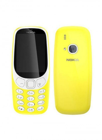 هاتف 3310 بشريحتين وسعة داخلية 128 ميجابايت وذاكرة رام 64 ميجابايت ويدعم تقنية 3G، لون أصفر