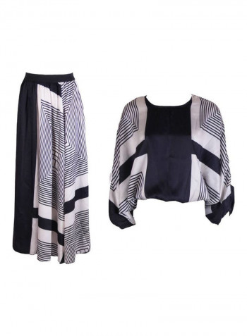 Women's Stripe Blouse with Long Skirt Black/White