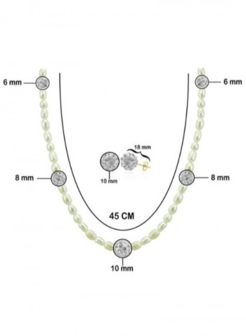 10 Karat Built-In Gradual Crystal Ball And Pearl Strand Jewellery Set