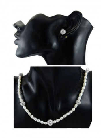 10 Karat Built-In Gradual Crystal Ball And Pearl Strand Jewellery Set