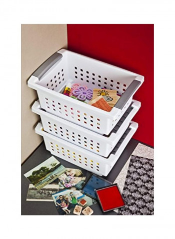 6-Piece Stacking Basket Set White/Silver 12.5x8.6x5.4inch