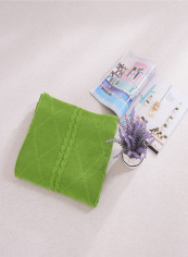Rhombus Knitted Warm Couch Throw Blanket Cotton Green 180x200centimeter