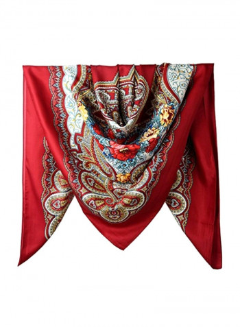 Twill Square Hair Wrapping Scarf Dark Red Paisley Flowers