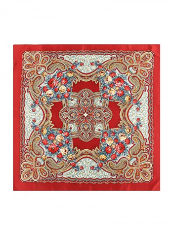 Twill Square Hair Wrapping Scarf Dark Red Paisley Flowers