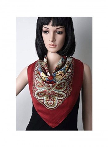 Twill Square Hair Wrapping Scarf Dark Red Paisley Flowers
