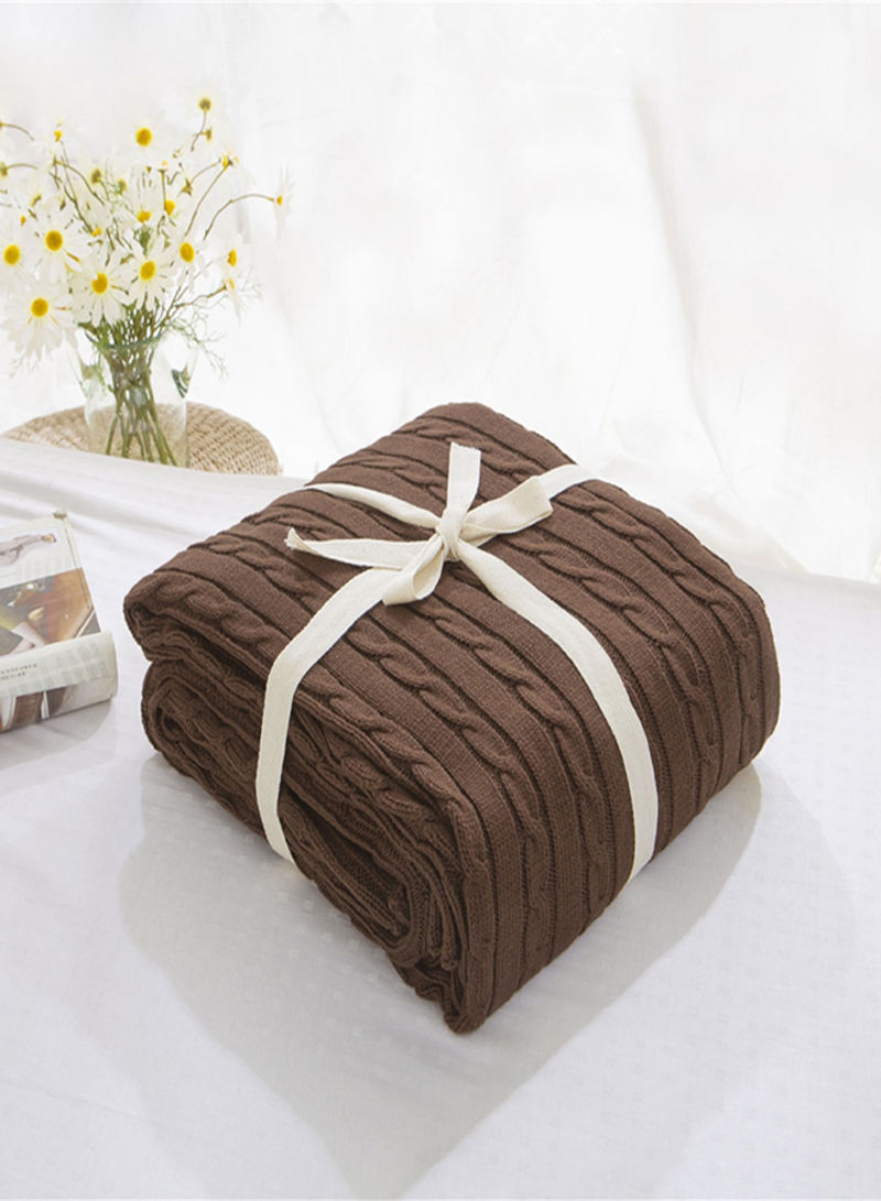 Cable Knit Solid Color Throw Blanket Cotton Brown 110x180centimeter
