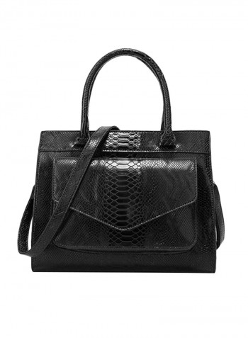 Snake Print Patchwork Design Shoulder Bag Black