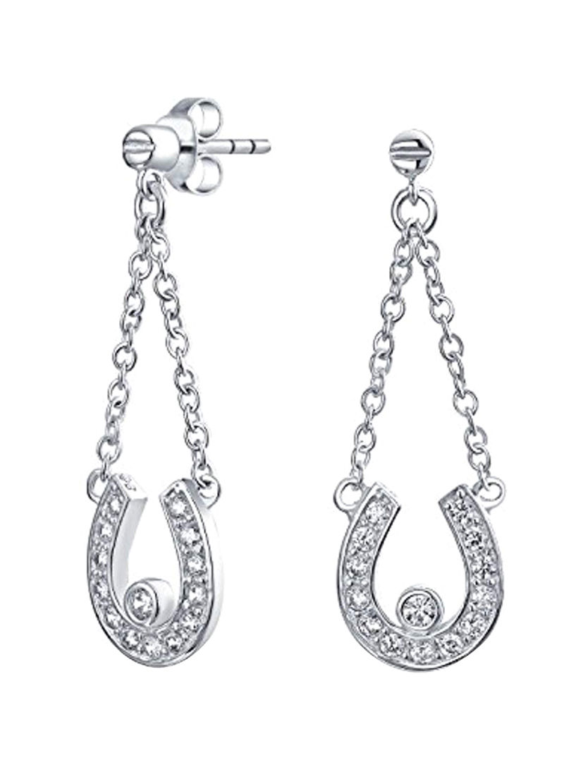 925 Sterling Silver Cubic Zirconia Studded Horseshoe Dangle Earrings