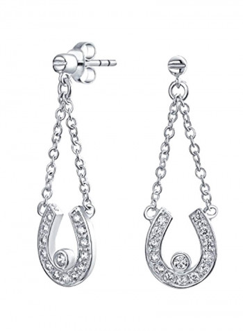 925 Sterling Silver Cubic Zirconia Studded Horseshoe Dangle Earrings