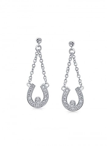 925 Sterling Silver Cubic Zirconia Studded Horseshoe Dangle Earrings