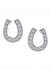925 Sterling Silver Cubic Zirconia Studded Horseshoe Stud Earrings