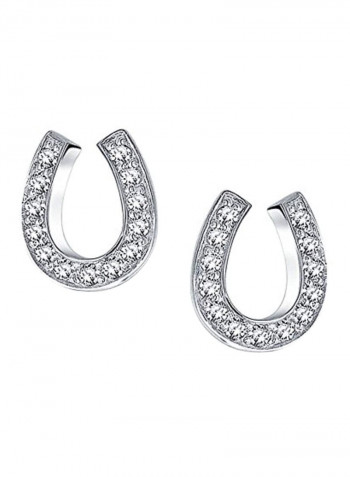 925 Sterling Silver Cubic Zirconia Studded Horseshoe Stud Earrings