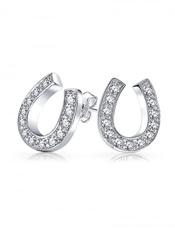 925 Sterling Silver Cubic Zirconia Studded Horseshoe Stud Earrings
