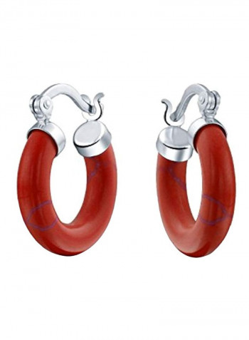 925 Sterling Silver Turquoise Studded Round Tube Hoop Earrings