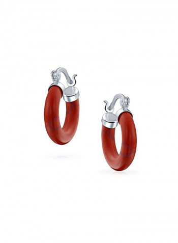 925 Sterling Silver Turquoise Studded Round Tube Hoop Earrings