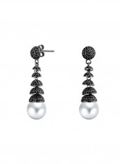 Brass Simulated Pearl Studded Chandelier Dangle Earrings