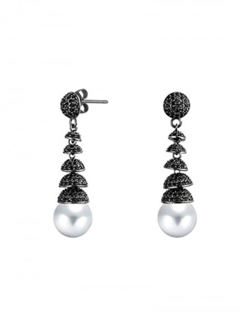 Brass Simulated Pearl Studded Chandelier Dangle Earrings