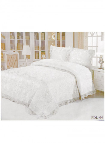 3-Piece Embroidery Lace Bedspread Set  Microfiber White 240 x 260cm