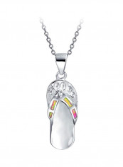 925 Sterling Silver Opal Studded Flip Flop Sandal Pendant Necklace